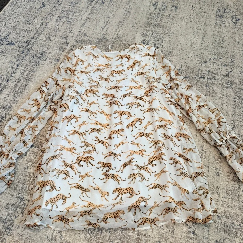 SHOW ME YOUR MUMU‎ Cheetah Print Lace Up Tunic Top Medium White Animal Chiffon